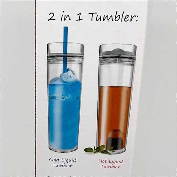 New in Box 2 in 1 Hot and Cold Lid Clear Tumbler Cup - Picture 3 of 3